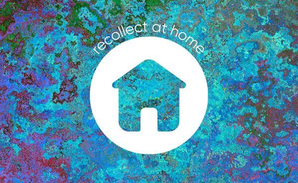 Icon of a house over a multicoloured background