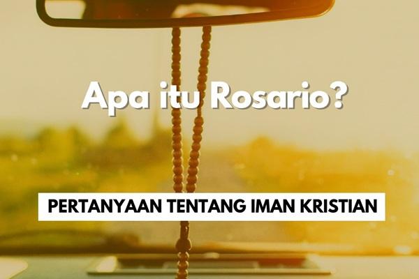 "What is the Rosary?" over background image of Rosary on a dashboard