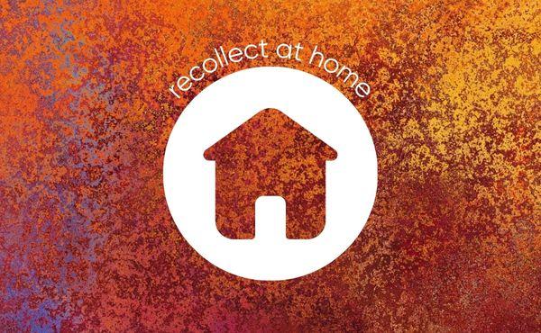 Icon of a house over a multicoloured background